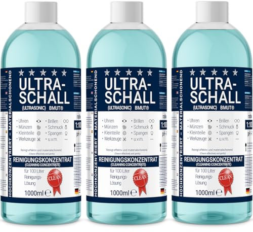 3x 1000ml Ultraschallreiniger Konzentrat | Flüssigkeit | für Brillen Uhren Schmuck Zahnersatz u.v.m. im Ultraschallbad