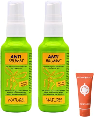 Anti Brumm Naturel Pumpspray 2x 75 ml I Schutz gegen Mücken und Zecken I auf natürlicher Basis I Mückenspray I Für zu Hause, Reisen I pflanzlich I Für Kinder ab 1 Jahr I Spar-Set plus Pharma Perle