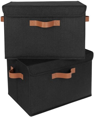 GRANNY SAYS Aufbewahrungsboxen mit Deckel, 2 Stück Kisten Aufbewahrung Stoff, Faltbare Organizer Box mit Deckel, Aufbewahrungskörbe für Kleidung, schwarz Faltboxen mit Deckel für Kleiderschrank
