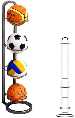 Vmxlso 4 Lagiges Ballständer, Ballregal aus Metall, Ballhalterung Stehend, Vertikale Ball Aufbewahrung, Abnehmbare Ballaufbewahrungsregal für Display Basketball, Fußball, Volleyball, Rugby
