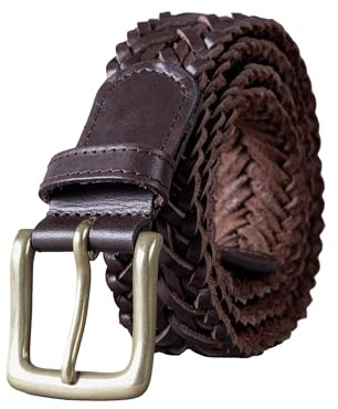 Howbeck Men's Leather Braided Belt (Chocolate Brown, Extra Large)