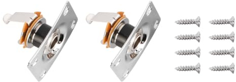Tiardey 2 Pcs 1/4 6.35mm Rectangle Output Jack Plate Input Socket for Electric Guitar Chrome Finish Replacement Part