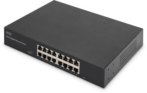 DIGITUS DN-80112-2 - Gigabit network switch - 16 ports - unmanaged - fanless - VLAN and CCTV support - 16x RJ45-10/100/1000 Mbit/s - 19 mounting brackets included - black