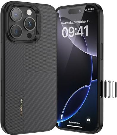 BENKS Montage ArmorPro Schutzhülle für iPhone 16 Pro mit Kamera-Steuertaste, [kompatibel mit Magsafe] Schutzhülle in Militärqualität, hergestellt aus Dupont-Kevlar 600D und 1500D Aramidfaser