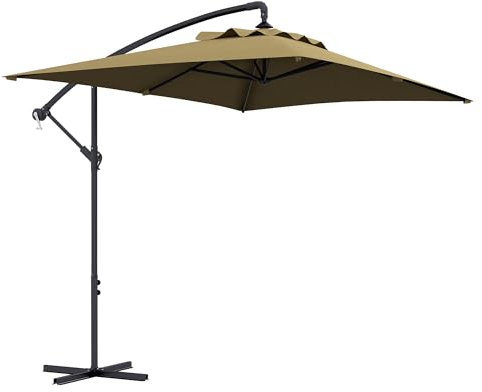 Outsunny Parasol Excéntrico 294x193 cm Sombrilla de Jardín con Base Cruzada y Manivela Impermeable Protección UV Sombrilla para Terraza Patio Marrón