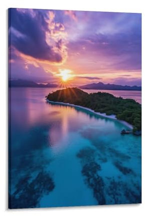 TBDUEPS Leinwandbild „Tropical Sunset Island“ für Wohnzimmer, Jungenzimmer, Mädchenzimmer, 20 x 30 cm