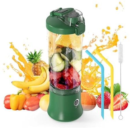 Licuadora portátil de 600 ml, exprimidor eléctrico de frutas, 4000 mAh, recargable por USB, mini licuadora, exprimidor personal, colorido (verde)