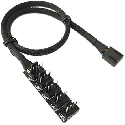 PWM Fan Hub 1-5 Way 40cm Fan Power Splitter - 4PIN/3PIN Motherboard Fan Hub Adapter with Braided Cable for PC/Server Cooling (5-Port Independent PWM Control)​