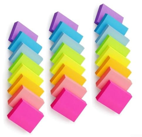Snowchecking Bunte rechteckige Haftnotizen, 51 x 38 mm, 24 Blöcke, 75 Blatt pro Block, selbstklebende Notizblöcke für Büro, Schule, Zuhause