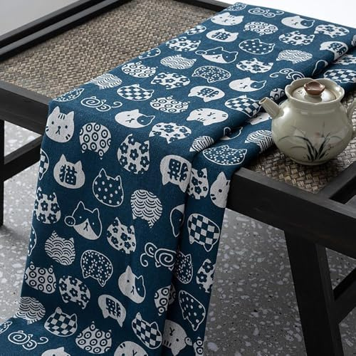 ONECHANCE Stoff Baumwolle Meterware Baumwollstoff Stoffe zum Nähen Dekostoff für Patchwork Sewing Nähstoff Color Katzen Blau Size 1 Meter
