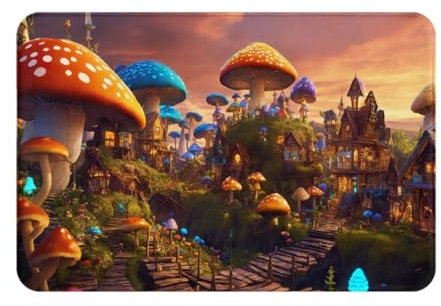 EnkzpoHen Flanell-Fußmatte, magischer Pilzdruck, weich, waschbar, für drinnen und draußen, leicht zu reinigen, rechteckig