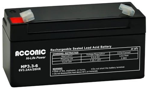 Acconic HP3.3-6 Hi-Life Power AGM 6V 3.3Ah Bleiakku Maße:125x33x66 mm für USV/UPS, Notstrom, Kinderfahrzeuge, Alarmanlagen, Rollstuhl, REHA, Kinderfahrzeuge, Solaranlagen & Sicherheitstechnik