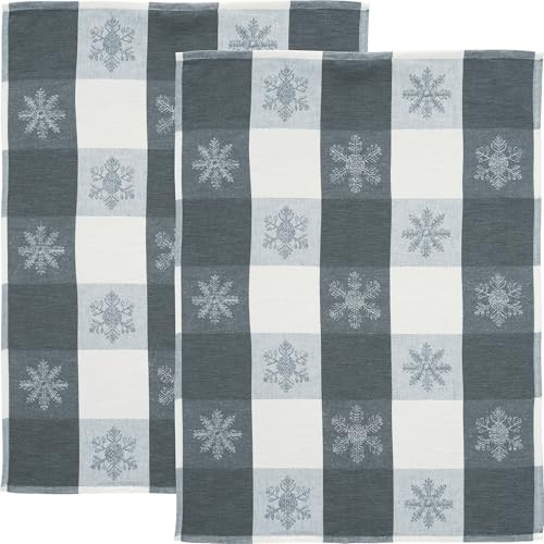 Erwin Müller Geschirrtuch Schneeflocken 2er-Pack Jacquard Halbleinen grau Größe 50x70 cm - enorm saugfähig, strapazierfähig, fusselfrei trocknend