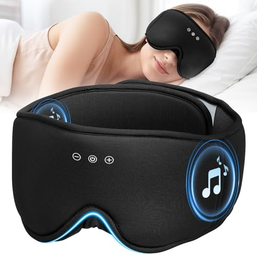 LOVE EYE Schlafmaske mit Kopfhörern, Augenmaske aus Bio-Bambusbaumwolle mit Bluetooth-Kopfhörern, atmungsaktives, fortschrittliches Ice-Silk-Gewebe (Schwarz)