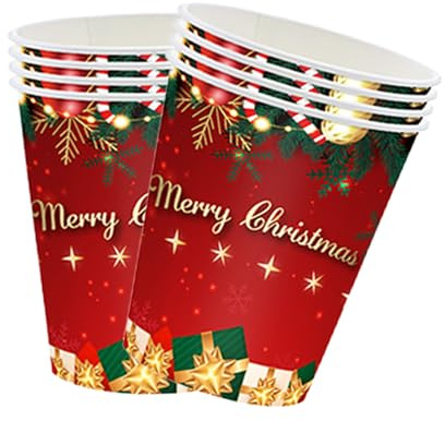 MOMAHUA 16P Christmas Paper Cups,8oz/250ml Xmas Party Red Cups for Hot Cold Tea Drinks,Merry Christmas Tableware Decoration,Winter Holiday Designs,Xmas Party Supplies for 16 Guests