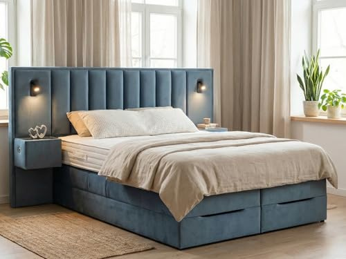 PAARA Boxspringbett mit Nachttischen und Bettkasten, inkl. Matratze mit Topper, Modell Mailand K (Farbe und Härtegrad (H2 - H4) Frei Wählbar - Bitte Nach Bestellung Per Nachricht Mitteilen, 180x200)