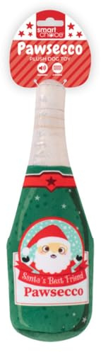 YöL Green Pawseco Squeaky Plush Christmas Dog Toy – 28cm Festive Bottle Design – Soft Polyester with Internal Squeaker Crinkle Effect – Durable Chew, Tug Of War & Fetch