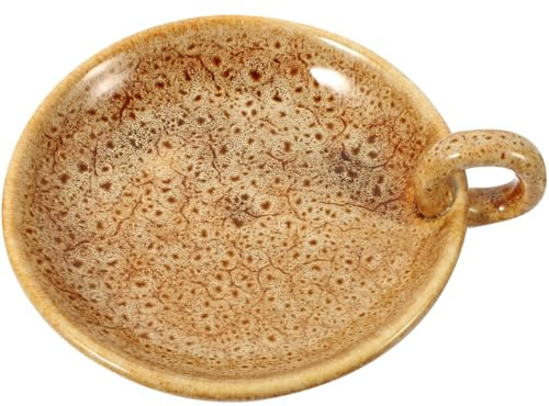 GLEAVI Ceramic Candle Plate: Minimalist Taper Holder - Khaki Desktop Tray for Pillar Candles (5.7 x 1.7 Inch)