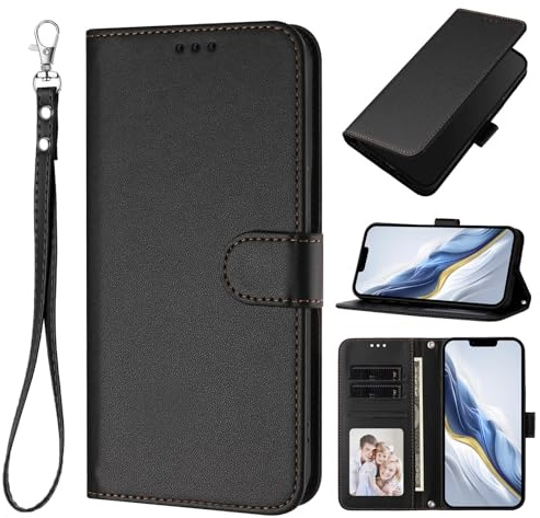 Ymyhyuxi Leder-Klapphülle für Sharp Aquos Zero, Visitenkartenetui, Handy, einfarbig, drei Kartenfächer, Schwarz