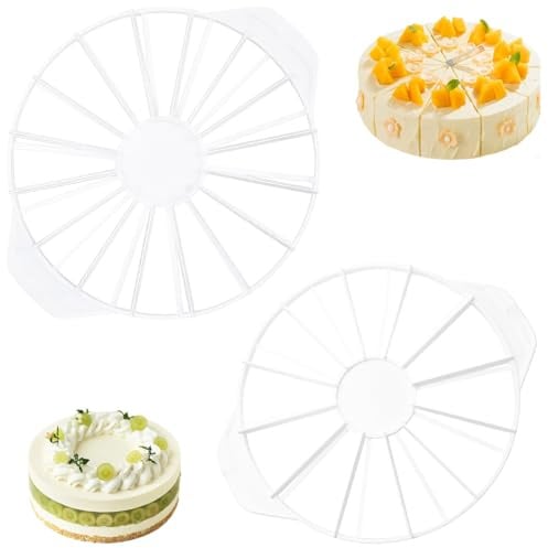 Piuluvor® 2 Stücke Tortenteiler 10/12/14/16 Gleichen Tortenstücke, Rund Kunststoff Torteneinteiler Wiederverwendbare Kuchenteiler für Runde Kuchen (Weiß)