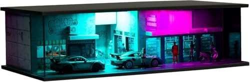 Modèle de garage Diorama Punk 1:64, éclairage LED, parking, scène | Cyberpunk Présentoir modèle d'atelier pour modèles de voitures moulées sous pression à l'échelle 1:64 (Punk 03)