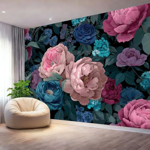 Papier Peint Panoramique Paysage Naturel 200 x 140 cm - Murale Peinture à l'huile pivoine élégante - Tapisserie Murales Papier Peint Intissé pour Chambre Salon - Coloré Poster Tableaux Photo Muraux