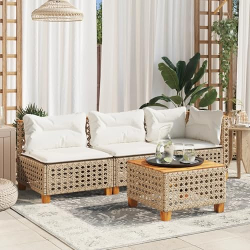 zylophax Gartensofa mit Kissen 3-Sitzer Beige Poly Rattan wetterfestes Outdoor Sofa Balkon Couch Lounge Sofa Outdoor Balkon Loungemöbel Palettensofa Outdoor Couch Balkonsofa