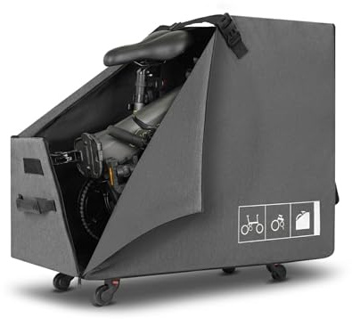 SachsenRAD Faltrad Aufbewahrungsbox mit 4 Abnehmbaren Rollen Staubdichte Klapprad Transporttasche mit Regenschutz für 14 bis 22 Zoll E-Bike und Faltbare Fahrräder, Grau