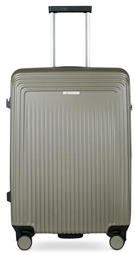 bugatti Linea Hartschalen-Koffer M mit 4 Rollen, robuster Reise-Trolley aus Polycarbonat, Olive