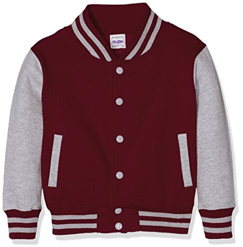 AWDis Boy's Kids Varsity regular Jacket, Multicoloured (Burgundy/Heather Grey), Size 3-4 (Manufcturer Size - X- Small)