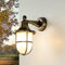 Licht-Erlebnisse Außenleuchte Wand Echt-Messing Glas in Messing Antik IP64 Haustür Garten T:22 cm E27 Laterne Rustikal Maritime Wandlampe Outdoor