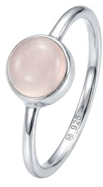 mantraroma Rosenquarz Silberring Damen 925 – runder Edelstein Ring Ø 7 mm, minimalistischer Ring modern Geschenkidee