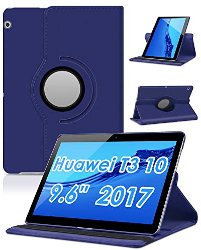Huawei MediaPad /3 10 covers - Detuosi 360º rotating leather smartphone case protective cover with stand function for Huawei T3 10 inch tablet. Blue Sky