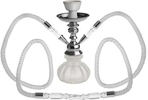 Cachimba shisha hookha pequeña 25cm 2 mangueras, kit de iniciación completa premium (Blanco)