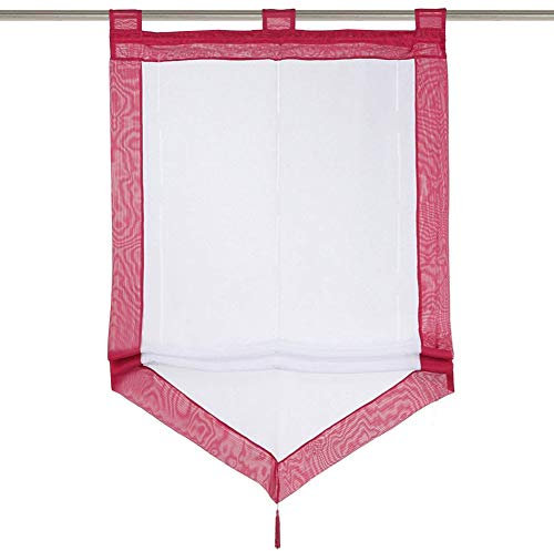 BAILEY JO Raffrollo mit Quaste Voile Transparent Dreieck Rollos Schlaufen Gardine (BxH 100x140cm, Weinrot)