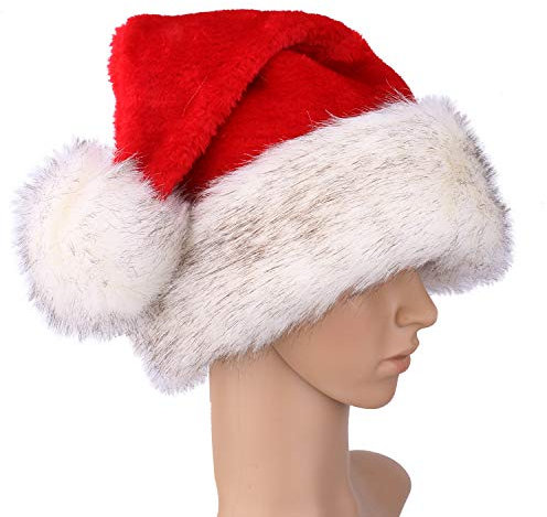 Boieo Deluxe Weihnachtsmütze, Erwachsene, groß, rot, weiß, 30 cm, Weihnachtsmützen für Damen und Herren, Gorros De Navidad, Urlaub, Party, graues Fell