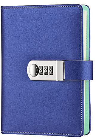 NectaRoy Lock Journal Lockable Refillable Diary, PU Leather Cover Writing Notebook Planner Organizer with Combination Lock, Travel Journal with Lock, Notepad with Pen Holder, Size 185x135mm