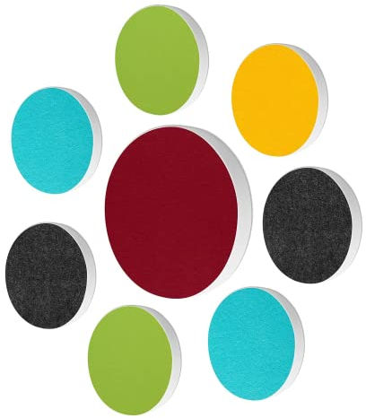 platino24 Akustikpaneele 8 Elemente Colore Kreis Ø 40 & 55 cm Set aus 5 Farben I Schallabsorber aus Basotect G+ mit Akustikfilz I Schalldämmung Wand & Decke I Akustikelemente Wandpaneel