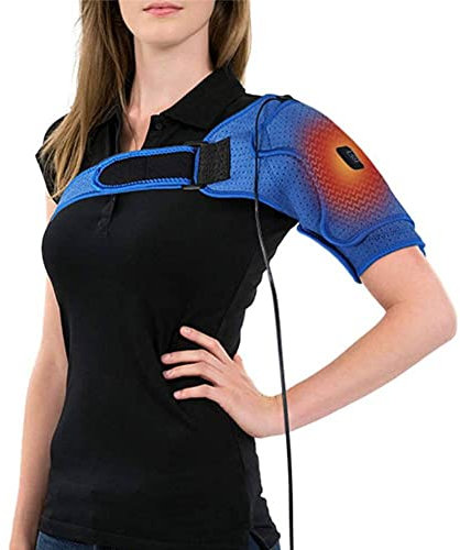 Heated Shoulder Support Brace, Shoulder Heating Pad with Adjustable Strap, USB Electric Arm Wrap Brace for Rotator Cuff, Frozen AC Joint, Dislocation Sprains and Tendonitis Muscles Pain Relief (S)