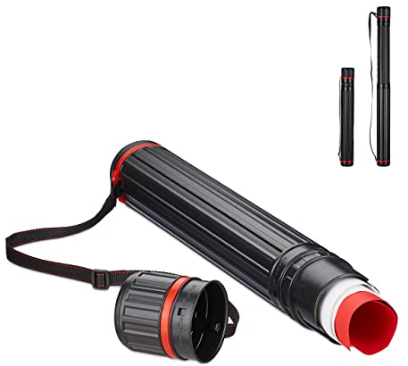 Relaxdays 10 x Teleskop Posterrolle, bis Größe A0, Verstellbarer Tragegurt, Schraubdeckel, 64-107 cm, Kunststoff, schwarz