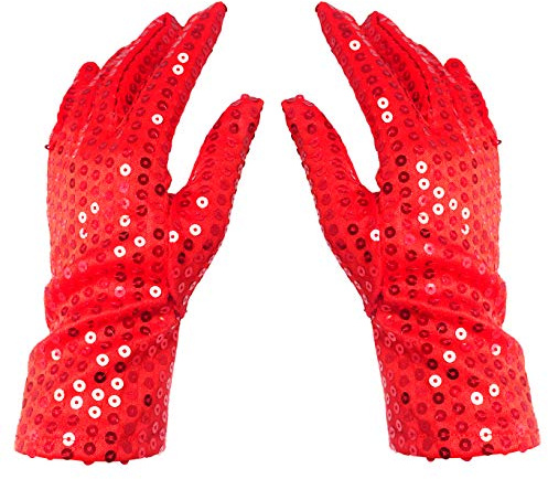 Honbay Red Sparkling Sequin Gloves - Dance Performance Costume Gloves