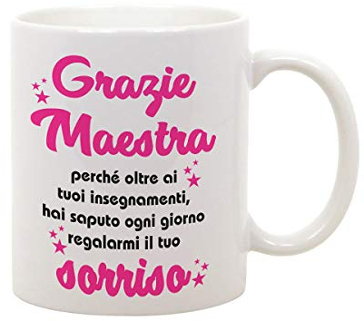t-shirteria Tazza Idea Regalo in Ceramica Grazie Maestra - Regalo fine Anno maestra