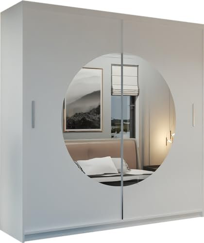 MN Furniture Galway Double Mirror Sliding Door Wardrobe 150cm 203cm (White, 203cm)