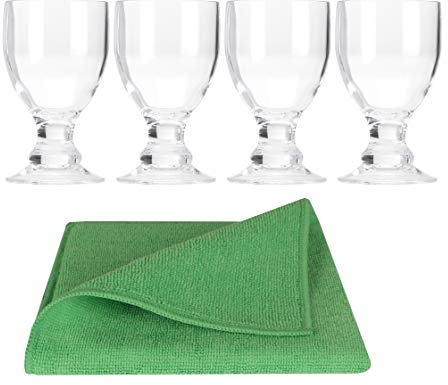 Moritz 4 Stück Acryl Trinkglas Set 410 ml klar + 4X Mikrofasertuch Spültuch grün Camping Gläser Glas Kunststoff für Wasser Wein Cocktail UVM Campingküche