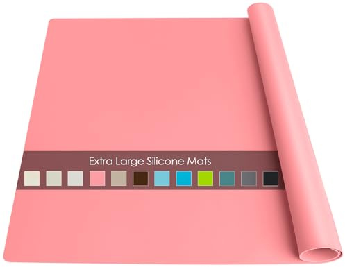 Reusable Silicone Table Mat Child Kids Dinner Placemat Desk Countertop Waterproof Protector Heat Insulation Kitchen Pastry Rolling Dough Pad Tool (Pink)
