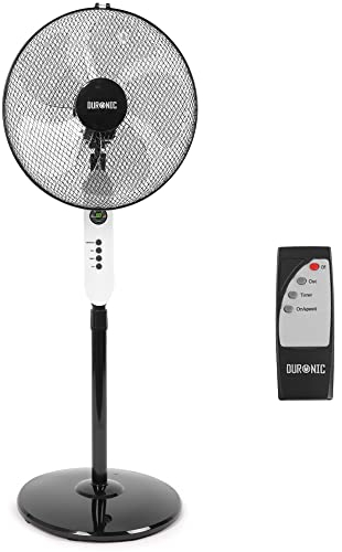 Duronic FN65 Ventilador de Pedestal 60W | 5 Aspas y Cabezal oscilante Giratorio 90° e Inclinable 50° | 3 Velocidades y Altura ajustable 115-132cm | Función de Temporizador y Base reforzada en metal