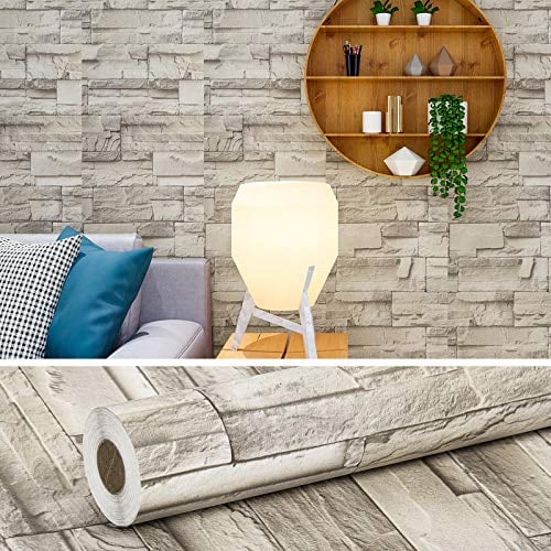 VEELIKE Grau Tapeten Steinoptik Folie Möbelfolie Ziegeloptik Wandtapete Ziegelstein Tapete Selbstklebend Fototapete Stein Dekorfolie Ziegel Schrankfolien Folie für Schlafzimmer Wohnzimmer 0.4m x 18m