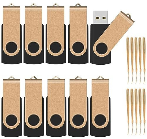 TEWENE USB Stick 8GB 10er Pack mit Lanyards Rotating Foldable USB 2.0 Speicherstick 8GB Memory Stick Pendrive USB Flash Drive (8GB, 10 Stück) Gold