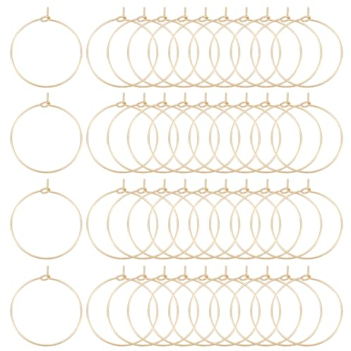 UNICRAFTALE Ca. 50 Stück 25mm Golden Weinglas Charms Ringe Edelstahl Creolen Befunde 0.7mm Pin Ohrring Perlen Für Frauen Basketball Frauen Creolen Machen
