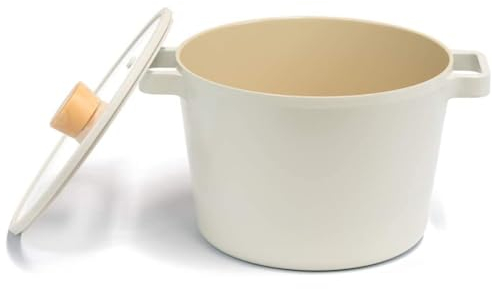 Neoflamm Fika Tiefer Suppentopf für Herdplatten und Induktionsherde, Glasdeckel mit Holzknauf, hergestellt in Korea (22,1 cm)